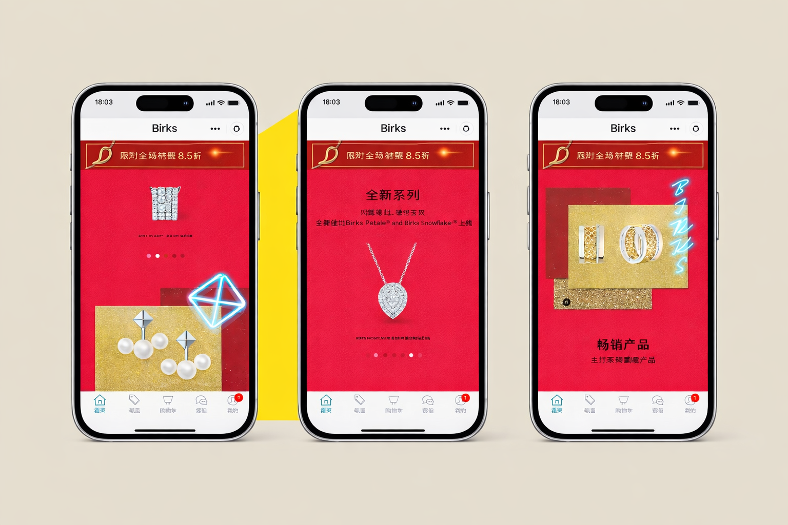 Campaign creative showing Birks mobile promotions on modern iPhone devices
